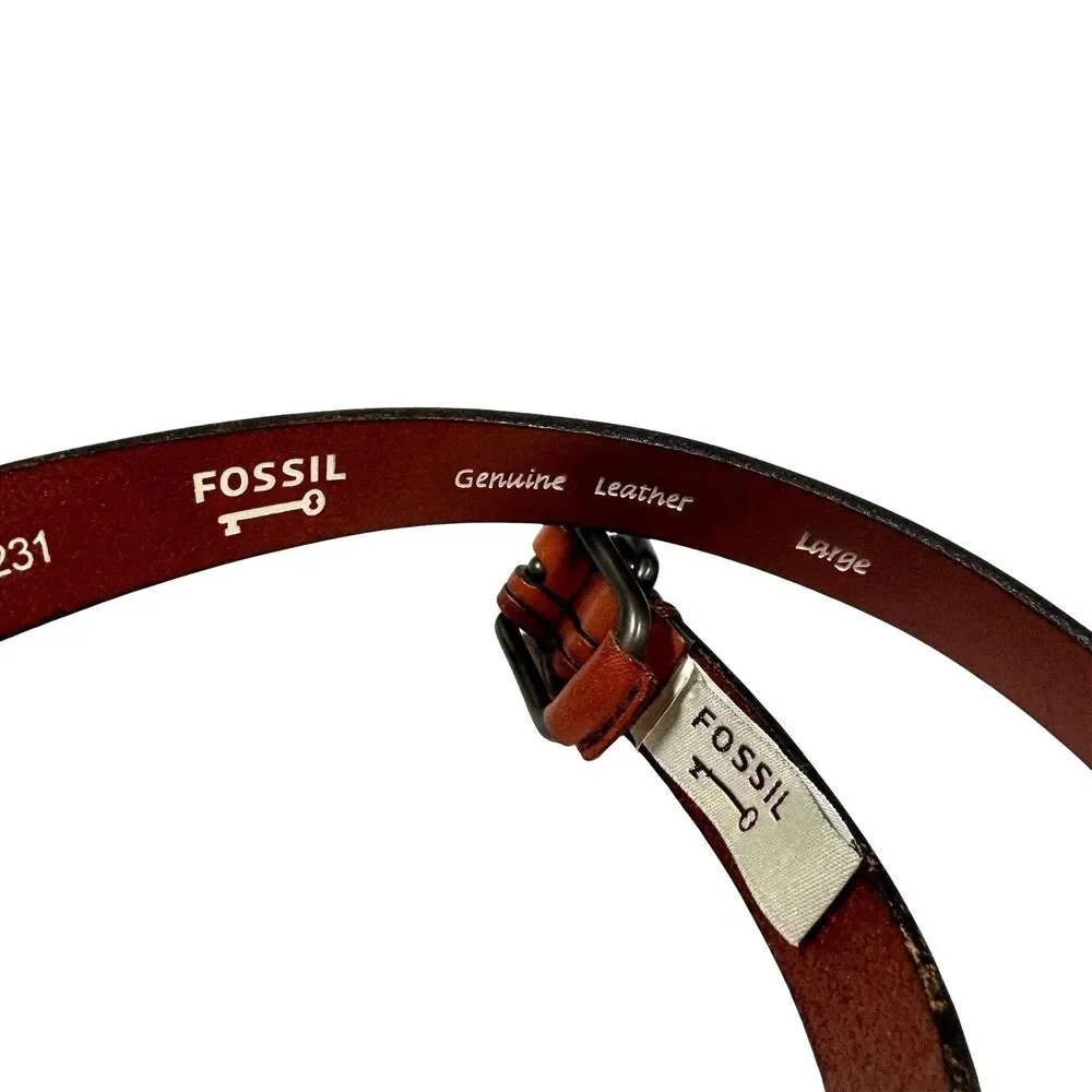 Fossil Belt Genuine Leather Size Large Brown BT3830231 Black Pinstripe Career